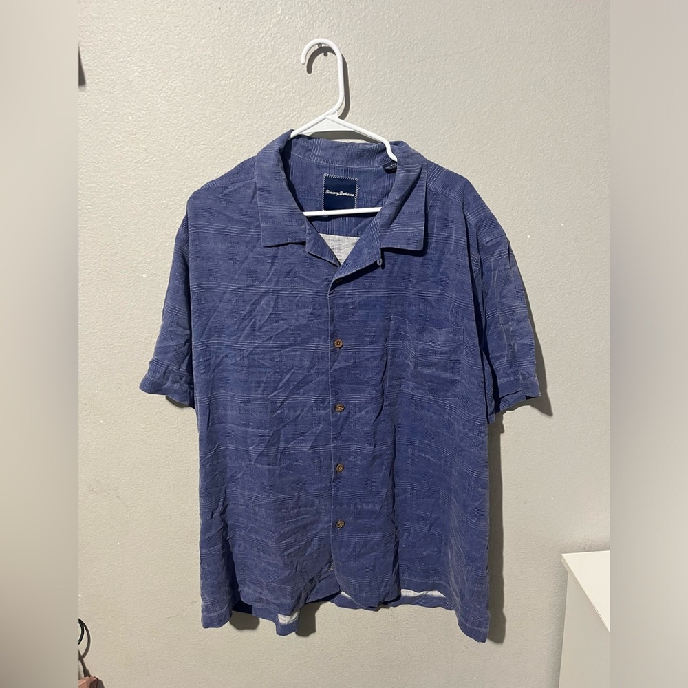 Tommy Bahama‎ Blue Wavy Textured Dark Blue Short Sleeve Button Up XXL